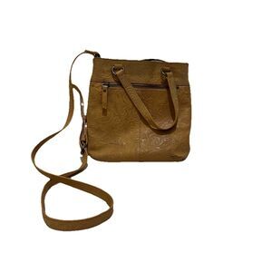 Steven By Steve Madden Embossed Floral Tan Leather Crossbody Bag Western Boho